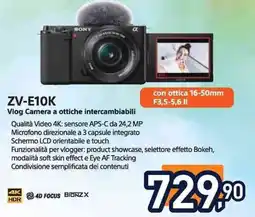 Unieuro SONY ZV-E10K Vlog Camera a ottiche intercambiabili offerta