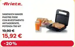 Max Factory Ariete sandwich maker piastre fisse con rivestimento antiaderente, potenza 750 WT offerta