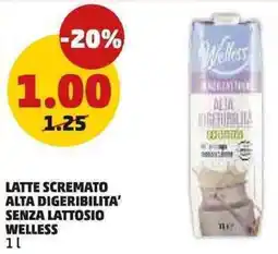 PENNY Latte scremato alta digeribilita' senza lattosio WELLESS offerta