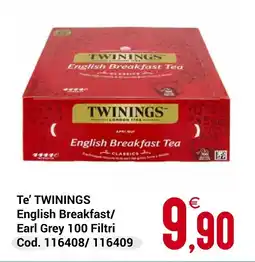 Centro Cash Te' TWININGS English Breakfast/ Earl Grey 100 Filtri offerta