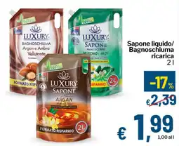Qui Discount LUXURY SAPONE Sapone liquido/ Bagnoschiuma ricarica offerta