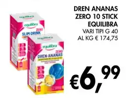 èccoMI Dren ananas zero 10 stick EQUILIBRA offerta
