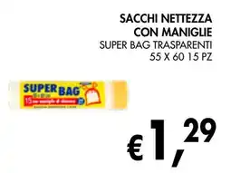 èccoMI Sacchi nettezza con maniglie super bag trasparenti offerta