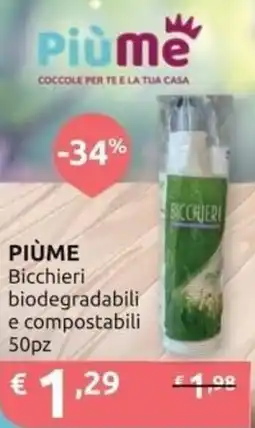 Ipersoap PIÙME Bicchieri biodegradabili e compostabili 50pz offerta