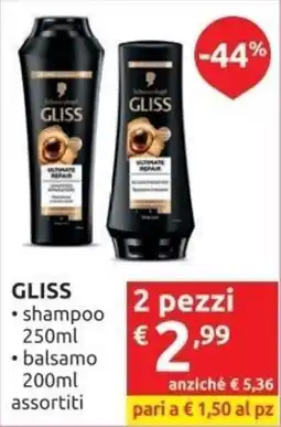 Ipersoap GLISS balsamo shampoo offerta