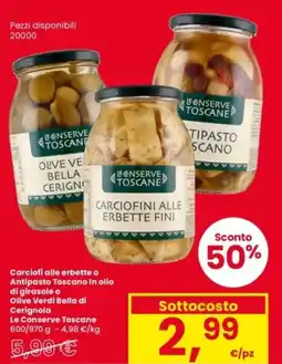 Interspar Carciofi alle erbette o Antipasto Toscano in olio di girasole o Olive Verdi Bella di Cerignola Le Conserve Toscane offerta