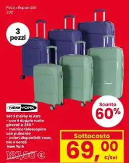 Interspar NEW YORK Set 3 trolley in ABS offerta