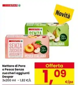 Interspar Nettare di Pera o Pesca Senza zuccheri aggiunti Despar offerta