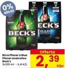 Interspar Birra Pilsner o Blue Pilsner analcolica Beck's offerta