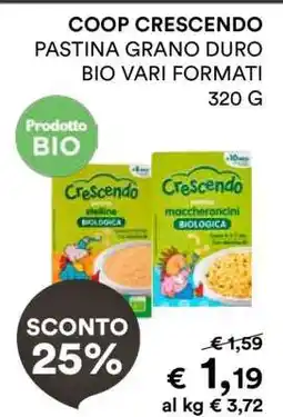 Coop COOP CRESCENDO PASTINA GRANO DURO BIO VARI FORMATI offerta