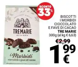 Supermercati Gulliver Biscotti i morbidi cioccolato e fave di cacao TRE MARIE offerta