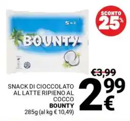 Supermercati Gulliver Snack di cioccolato al latte ripieno al cocco BOUNTY offerta
