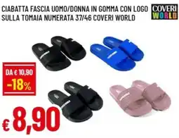 Famila Ciabatta fascia uomo/donna in gomma con logo coveri sulla tomaia numerata 37/46 coveri world offerta
