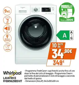 Ipercoop Whirlpool LAVATRICE FFBR9629BSVIT offerta