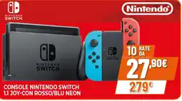 Ipercoop Console nintendo switch 1.1 joy-con rosso/blu neon offerta