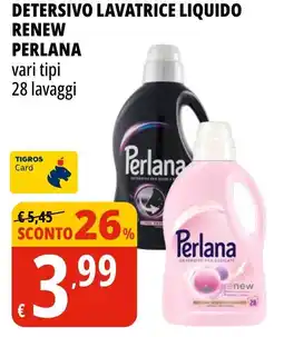 Tigros Detersivo lavatrice liquido renew perlana offerta