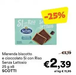 Unes Merenda biscotto e cioccolato Si con Riso Senza Lattosio SCOTTI offerta