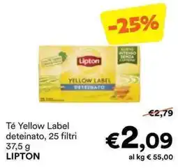 Unes Té Yellow Label deteinato, 25 filtri LIPTON offerta