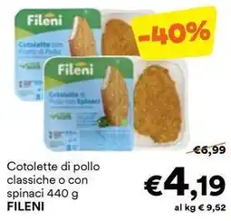 Unes Cotolette di pollo classiche o con spinaci FILENI offerta