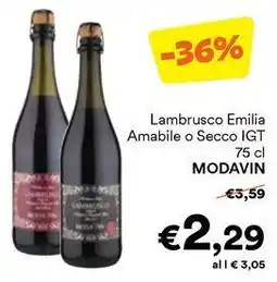 Unes Lambrusco Emilia Amabile o Secco IGT MODAVIN offerta
