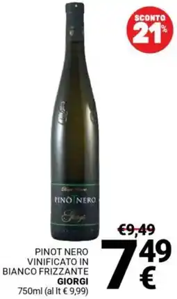 Supermercati Gulliver Pinot nero vinificato in bianco frizzante GIORGI offerta
