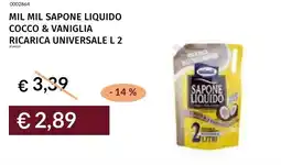 Prezzemolo e Vitale Mil mil sapone liquido cocco & vaniglia ricarica universale offerta