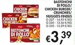Coal Bastoncini di pollo/ chicken burger/ crunchies/ nuggets FINDUS offerta