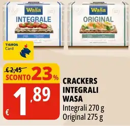 Tigros Crackers integrali WASA offerta
