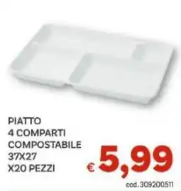 Vivo Supermercati Piatto 4 comparti compostabile 37x27 x20 pezzi offerta