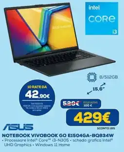 DIMOStore ASUS NOTEBOOK VIVOBOOK GO E1504GA-BQ834W offerta