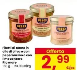 Interspar Filetti di tonno in olio di oliva o con peperoncino o con lime zenzero Rio mare offerta