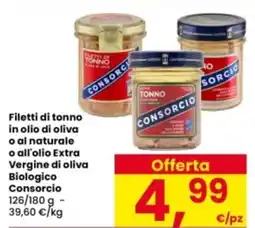Interspar Filetti di tonno in olio di oliva o al naturale o all'olio Extra Vergine di oliva Biologico Consorcio offerta