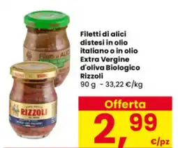 Interspar Filetti di alici distesi in olio italiano o in olio Extra Vergine d'oliva Biologico Rizzoli offerta