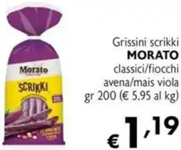 Maxi Supermercati Grissini scrikki MORATO classici/fiocchi avena/mais viola offerta