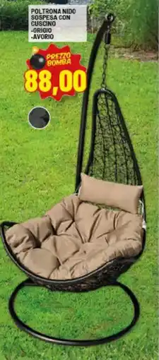Risparmio Casa Poltrona nido sospesa con cuscino grigio, avorio offerta
