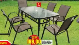 Risparmio Casa Tavolo vetro+ 6 sedie marrone acciaio offerta