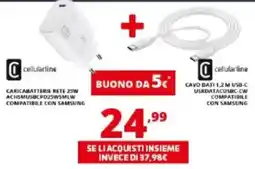Comet cellularline CARICABATTERIE RETE 25W ACHSMUSBCP025WSMLW COMPATIBILE CON SAMSUNG + CAVO DATI 1.2 M USBUSBDATACUSBC-CW offerta