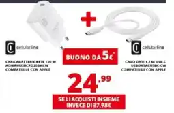 Comet cellularline CARICABATTERIE RETE 120 W ACHIPHUSBCPD20SMLW COMPATIBILE CON APPLE + CAVO DATI 1.2 M USB-C USBDATACUSBC-CW offerta