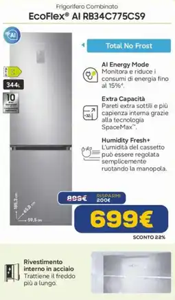 Euronics SAMSUNG Frigorifero Combinato EcoFlex Al RB34C775CS9 offerta