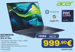 Euronics acer NOTEBOOK SWIFT 14 AI SF14-51-72G1 offerta