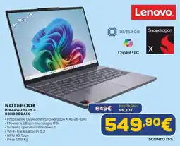 Euronics Lenovo NOTEBOOK IDEAPAD SLIM 3 83N3000AIX offerta