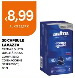 Ekom 30 capsule lavazza crema e gusto, qualità rossa compatibili con macchine nespresso offerta