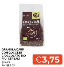 Mercatò Granola dark con gocce di cioccolato bio piu' cereali offerta