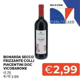 Mercatò Bonarda secco frizzante colli piacentini doc vicobarone offerta