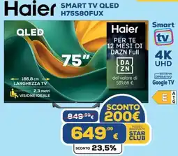 Euronics Haier SMART TV QLED H75S80FUX offerta