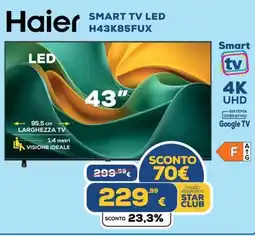 Euronics Haier SMART TV LED H43K85FUX offerta