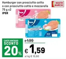 Iper La Grande Hamburger con prosciutto cotto o con prosciutto cotto e mozzarella IPER offerta