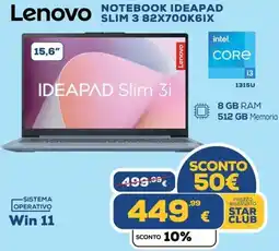 Euronics Lenovo NOTEBOOK IDEAPAD SLIM 3 82X700K6IX offerta