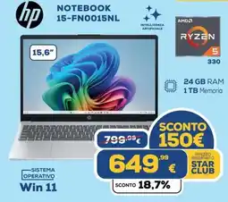 Euronics hp NOTEBOOK 15-FN0015NL offerta