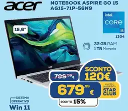 Euronics acer NOTEBOOK ASPIRE GO 15 AG15-71P-56N9 offerta
